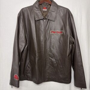 VTG Mac Tools‎ Leather Lined Jacket Mens L Brown Full Zip Wrenches Logo Tools